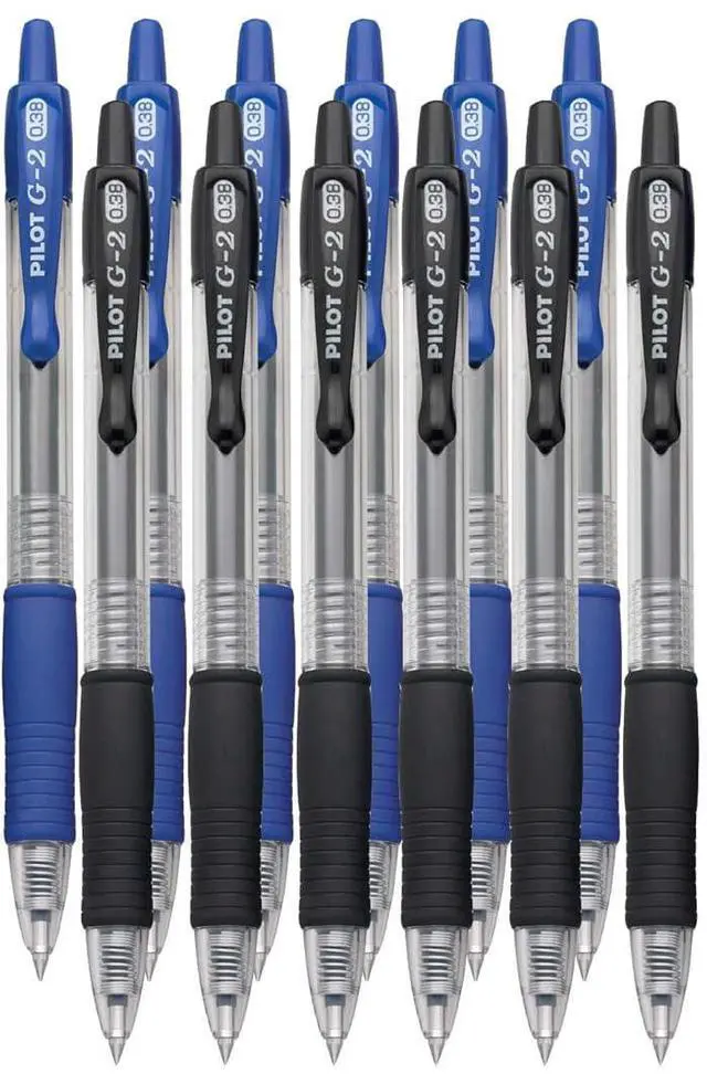 Main image of G2 Retractable Premium Gel Ink Roller Ball Pens Ultra Fine Point (.38mm) Black/Blue Ink 12 pack; Refillable & Premium Comfort Grip