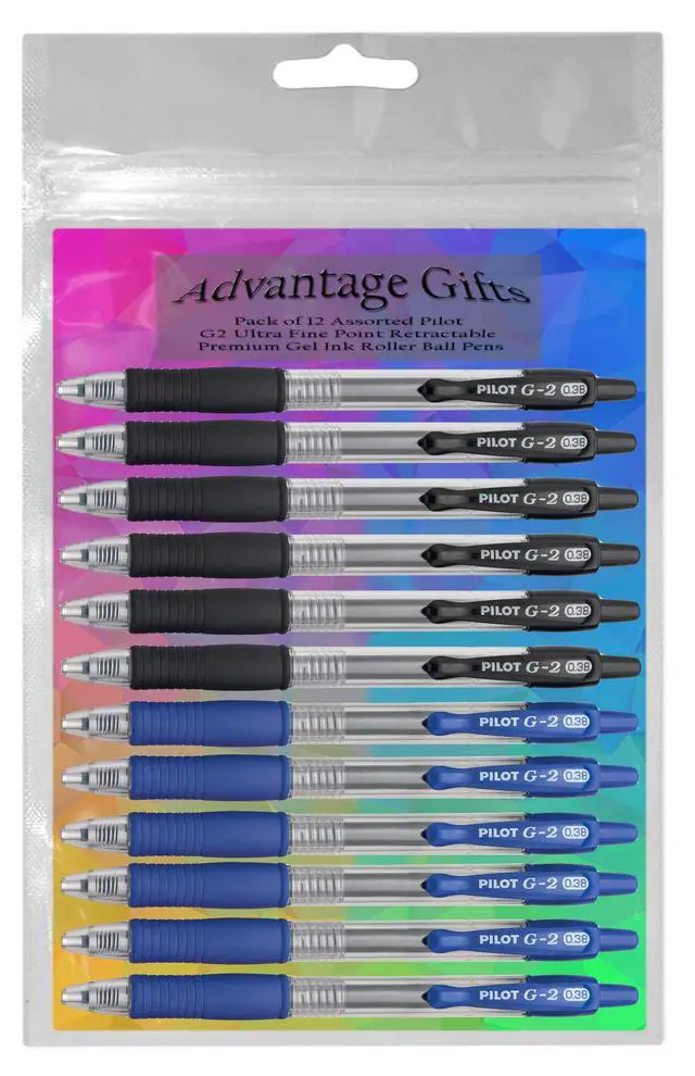 Alt view image 3 of 7 - G2 Retractable Premium Gel Ink Roller Ball Pens Ultra Fine Point (.38mm) Black/Blue Ink 12 pack; Refillable & Premium Comfort Grip