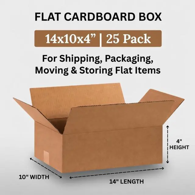 Alt view image 2 of 5 - Flat Shipping Boxes 14"L x 10"W x 4"H (25-Pack) | Corrugated Cardboard Single-Wall Kraft Boxes for Moving, Packing and Storage for flat items