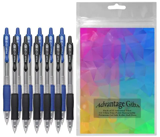 Alt view image 2 of 7 - G2 Retractable Premium Gel Ink Roller Ball Pens Ultra Fine Point (.38mm) Black/Blue Ink 12 pack; Refillable & Premium Comfort Grip