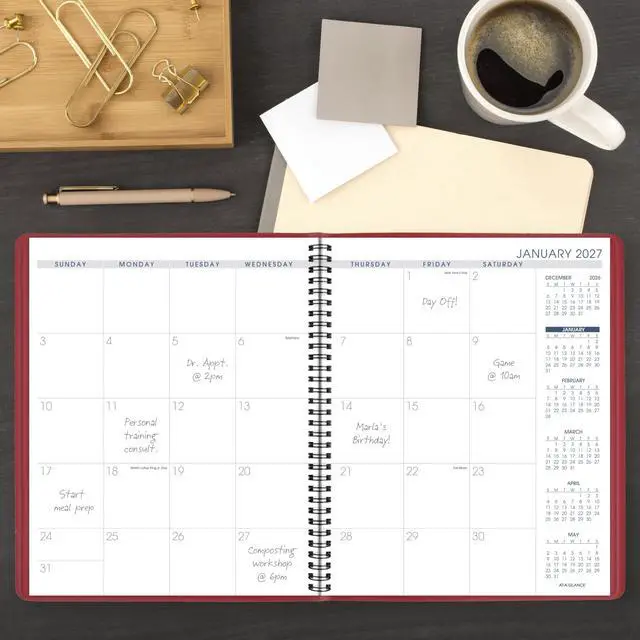 Alt view image 2 of 7 - 2027 Planner, Monthly, 15-Month Jan-Mar, 9" x 11", Unruled Daily Blocks, Red (702501327)
