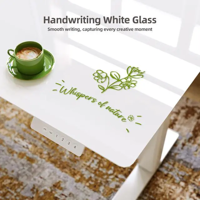 Alt view image 5 of 7 - Glass Standing Desk with Drawers 35x20 Inch Super White | Tempered Glass Top, Ergonomic, 3 Memory Presets, Adjustable Height, Stand Up Desk