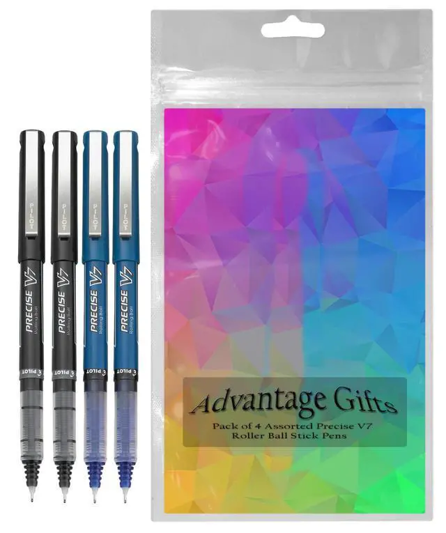 Alt view image 2 of 7 - Precise V7 Stick Rolling Ball Pens, Fine Point (.7mm), Assorted Colors Black/Blue Ink, 4-pk;