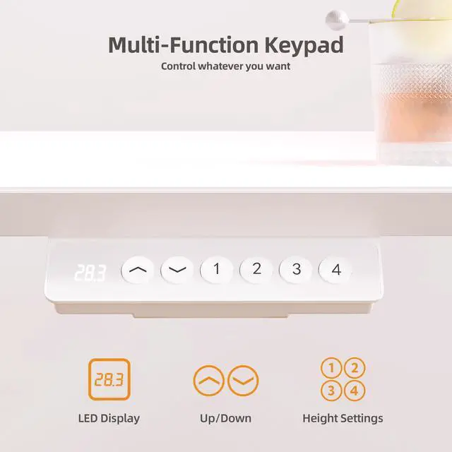Alt view image 7 of 7 - Glass Standing Desk with Drawers 35x20 Inch Super White | Tempered Glass Top, Ergonomic, 3 Memory Presets, Adjustable Height, Stand Up Desk