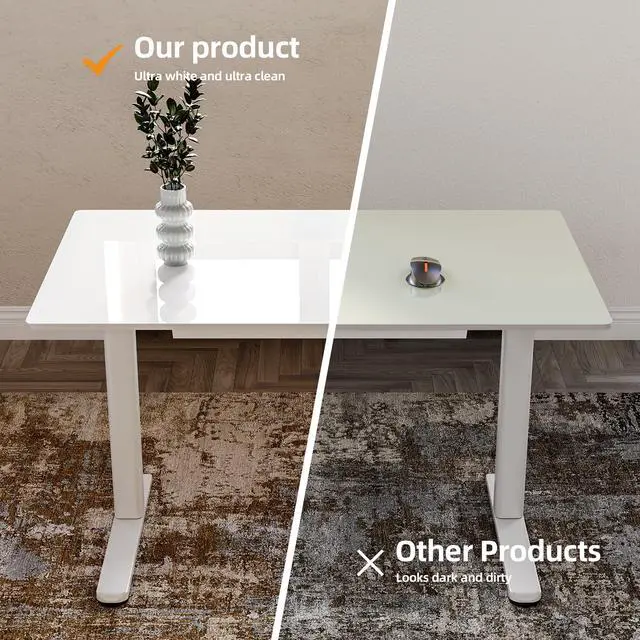 Alt view image 6 of 7 - Glass Standing Desk with Drawers 35x20 Inch Super White | Tempered Glass Top, Ergonomic, 3 Memory Presets, Adjustable Height, Stand Up Desk