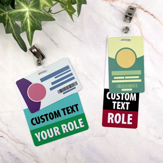 Alt view image 7 of 7 - Custom Double Role Badge Buddy - (50 pcs) Multiple Colors and Fonts to Choose - Horizontal Oversized - Print On Both Sides - Real Thick Plastic Card (Like Credit Cards)