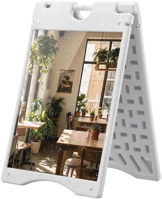 Main image of A Frame Sandwich Board Signs Outdoor Weighted Tank 22" x 28" White | Sidewalk Sign, Weatherproof Design
