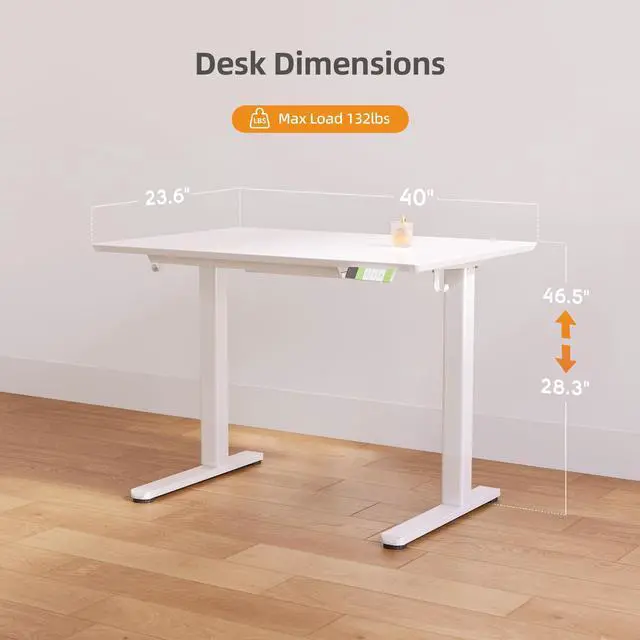 Alt view image 3 of 7 - Glass Standing Desk with Drawers 40x24 Inch Super White | Tempered Glass Top, Ergonomic, 3 Memory Presets, Adjustable Height, Stand Up Desk