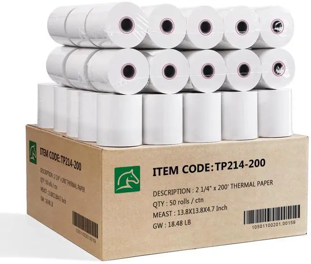 Main image of 50 Rolls Thermal Receipt Paper Rolls 2 1/4 X 200, Fits All Pos Cash Registers, BPA Free Thermal Paper Rolls For Clover POS Cash Register Printers,Thermal Paper Receipt Roll By