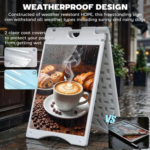 Alt view image 4 of 7 - A Frame Sandwich Board Signs Outdoor Weighted Tank 22" x 28" White | Sidewalk Sign, Weatherproof Design
