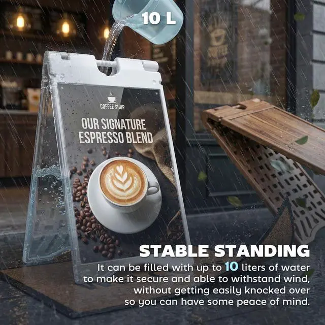 Alt view image 6 of 7 - A Frame Sandwich Board Signs Outdoor Weighted Tank 22" x 28" White | Sidewalk Sign, Weatherproof Design