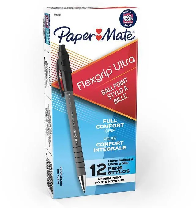 Main image of FlexGrip Ultra Retractable Ballpoint Pens, Medium Point (1.0mm), Black Ink, 12 Count - Writing, Journaling, Note-Taking, Office Supplies