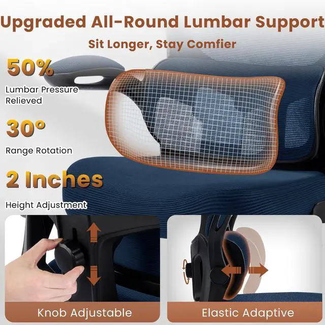 Alt view image 4 of 7 - Drafting Office Chair - Ergonomic Tall Office Chair with Adjustable Footrest Ring - Counter Height Adjustable Rolling Standing Desk Chair with Lumbar Support and Flip-up Armrests for Home