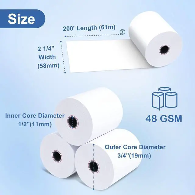 Alt view image 2 of 7 - 50 Rolls Thermal Receipt Paper Rolls 2 1/4 X 200, Fits All Pos Cash Registers, BPA Free Thermal Paper Rolls For Clover POS Cash Register Printers,Thermal Paper Receipt Roll By