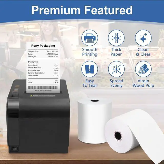 Alt view image 3 of 7 - 50 Rolls Thermal Receipt Paper Rolls 2 1/4 X 200, Fits All Pos Cash Registers, BPA Free Thermal Paper Rolls For Clover POS Cash Register Printers,Thermal Paper Receipt Roll By