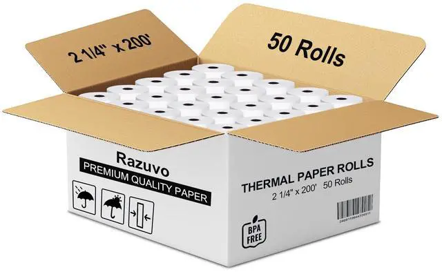 Main image of Thermal Paper Rolls - Bpa-Free 2 1/4 Inch X 200ft Register Tape, 50-Pack For Smooth Credit Card Machine Printing