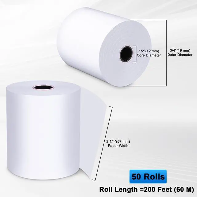 Alt view image 2 of 5 - Thermal Paper Rolls - Bpa-Free 2 1/4 Inch X 200ft Register Tape, 50-Pack For Smooth Credit Card Machine Printing