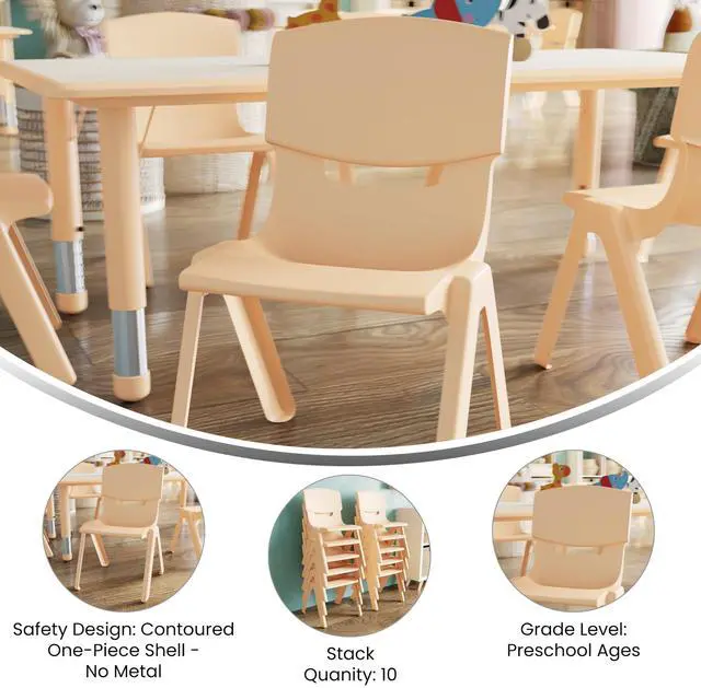 Alt view image 4 of 7 - 12" Seat Natural Plastic Stackable School Chair, 10-Pack | Durable Construction, Commercial Use