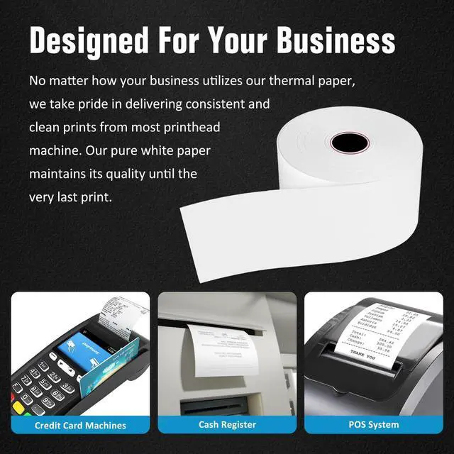 Alt view image 4 of 5 - Thermal Paper Rolls - Bpa-Free 2 1/4 Inch X 200ft Register Tape, 50-Pack For Smooth Credit Card Machine Printing