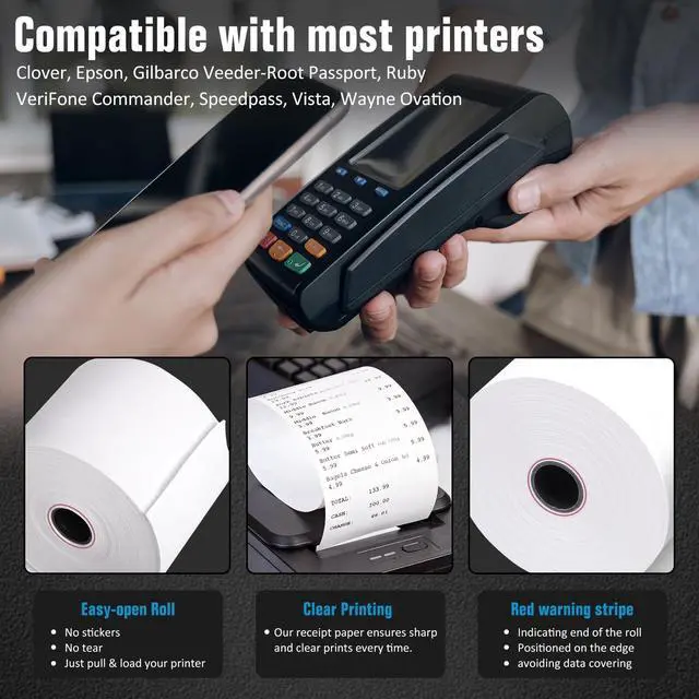 Alt view image 5 of 5 - Thermal Paper Rolls - Bpa-Free 2 1/4 Inch X 200ft Register Tape, 50-Pack For Smooth Credit Card Machine Printing