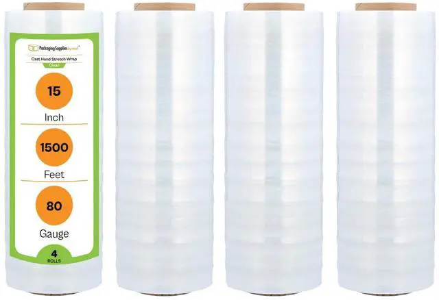 Alt view image 2 of 7 - PSBM Cast Hand Plastic Stretch Wrap/Shrink Film 15" x 1500 Ft 80 GA 4 Rolls | Stretch Wrap Heavy Duty Plastic Film, Industrial Strength Shrink Packaging for Moving, Packing & Shipping