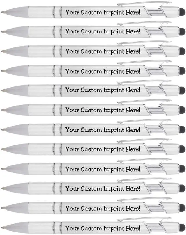 Main image of ExpressDesigns - Personalized Pens with Stylus - The Legacy - Custom Metallic Printed Name Pens - Black Ink - Imprinted with Logo or Message - Great Gift Ideas - Customizable -12 pcs/pack (Silver)