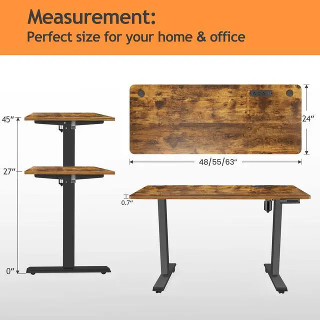 Alt view image 3 of 7 - Electric Adjustable Standing Desk with Wheels, 63'' x 24''Sit Stand Desk with Dual Crossbeam Structure and Mouse Pad, 27''-46'' Lifting Range Stand up Desk(Brown)