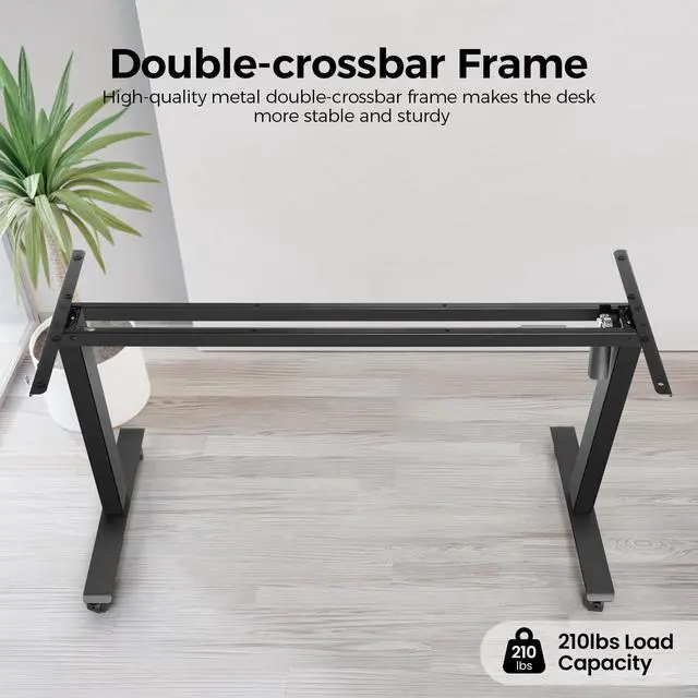 Alt view image 7 of 7 - Electric Adjustable Standing Desk with Wheels, 63'' x 24''Sit Stand Desk with Dual Crossbeam Structure and Mouse Pad, 27''-46'' Lifting Range Stand up Desk(Brown)