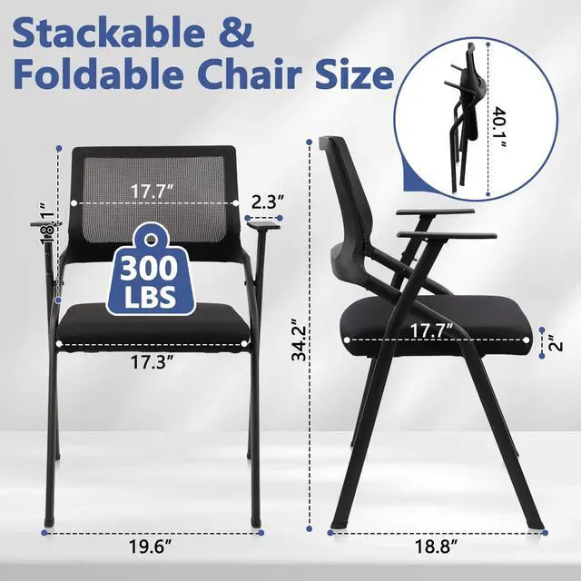 Alt view image 3 of 7 - Stackable & Foldable Office Chairs with Ergonomic Lumbar Support and Thickened Seat Cushion, Folding Mesh Fabric Reception Guest Chair for School Church Conference Waiting Room Black (2pk)