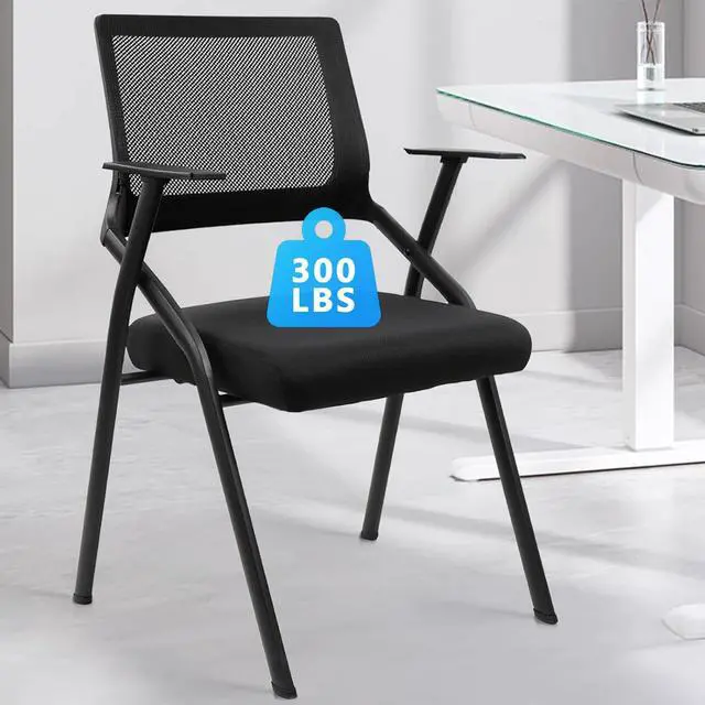 Main image of Stackable & Foldable Office Chairs with Ergonomic Lumbar Support and Thickened Seat Cushion, Folding Mesh Fabric Reception Guest Chair for School Church Conference Waiting Room Black (1pk)