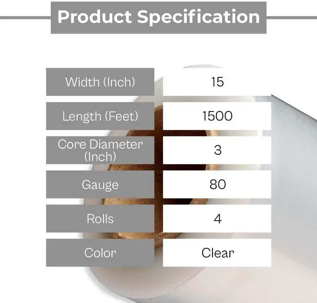Alt view image 3 of 7 - PSBM Cast Hand Plastic Stretch Wrap/Shrink Film 15" x 1500 Ft 80 GA 4 Rolls | Stretch Wrap Heavy Duty Plastic Film, Industrial Strength Shrink Packaging for Moving, Packing & Shipping