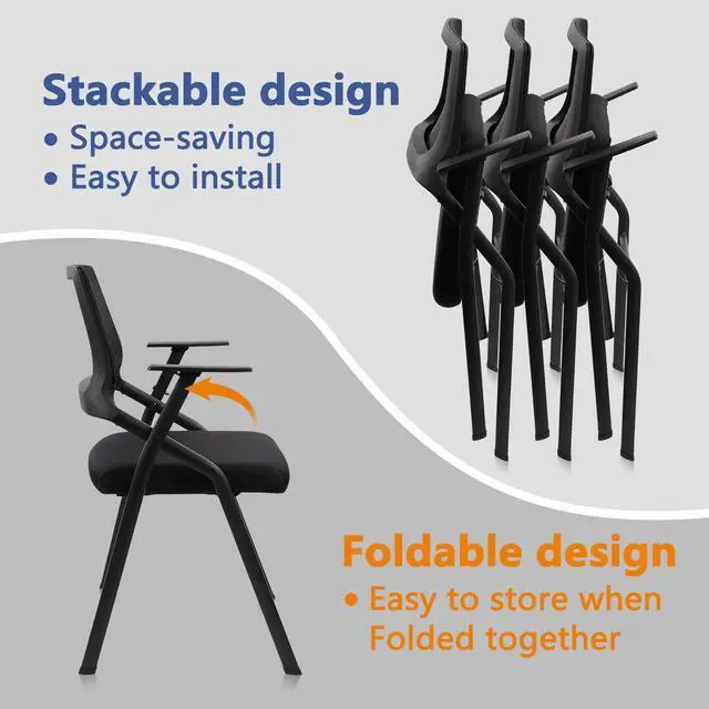 Alt view image 6 of 7 - Stackable & Foldable Office Chairs with Ergonomic Lumbar Support and Thickened Seat Cushion, Folding Mesh Fabric Reception Guest Chair for School Church Conference Waiting Room Black (2pk)