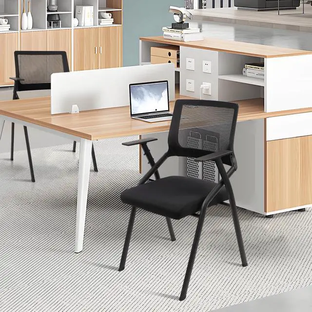 Alt view image 2 of 7 - Stackable & Foldable Office Chairs with Ergonomic Lumbar Support and Thickened Seat Cushion, Folding Mesh Fabric Reception Guest Chair for School Church Conference Waiting Room Black (2pk)