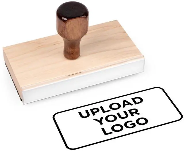 Main image of Personalized Rubber Hand Stamp, Wood Handle with Custom Logo | Multiple Size Options Available | Upload Your Own Logo (2"x4")