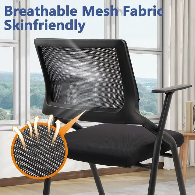 Alt view image 7 of 7 - Stackable & Foldable Office Chairs with Ergonomic Lumbar Support and Thickened Seat Cushion, Folding Mesh Fabric Reception Guest Chair for School Church Conference Waiting Room Black (2pk)