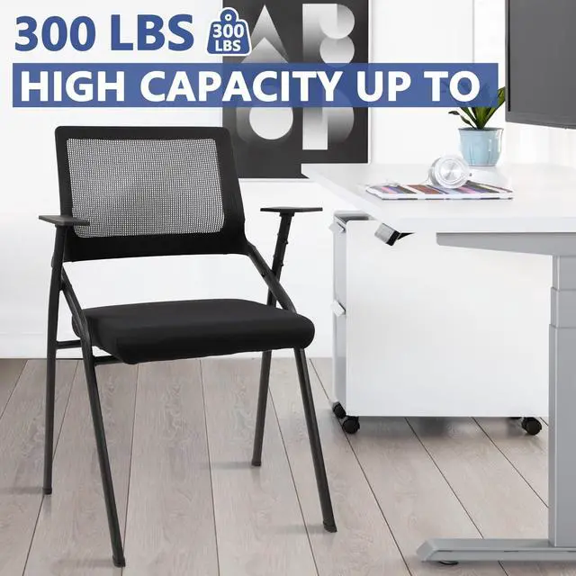 Alt view image 7 of 7 - Stackable & Foldable Office Chairs with Ergonomic Lumbar Support and Thickened Seat Cushion, Folding Mesh Fabric Reception Guest Chair for School Church Conference Waiting Room Black (1pk)