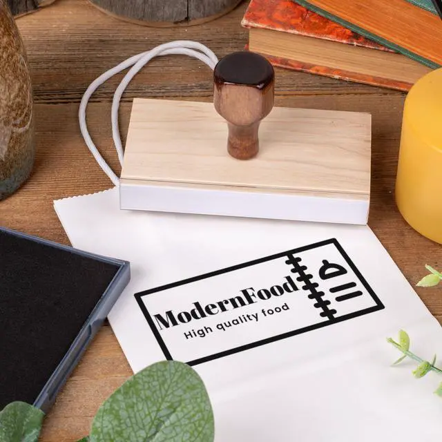 Alt view image 3 of 7 - Personalized Rubber Hand Stamp, Wood Handle with Custom Logo | Multiple Size Options Available | Upload Your Own Logo (2"x4")
