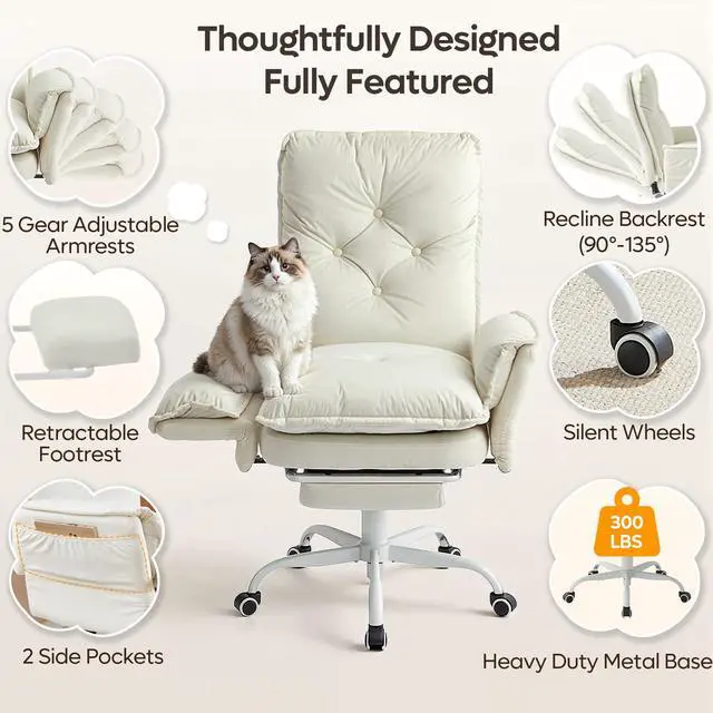 Alt view image 3 of 5 - Criss Cross Office Chair with Footrest, Beige Velvet | High Back Executive Chair with Flip-Up Armrests Wheels, Cross Legged Desk Chair for Home Office Makeup