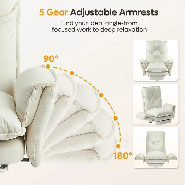 Alt view image 4 of 5 - Criss Cross Office Chair with Footrest, Beige Velvet | High Back Executive Chair with Flip-Up Armrests Wheels, Cross Legged Desk Chair for Home Office Makeup