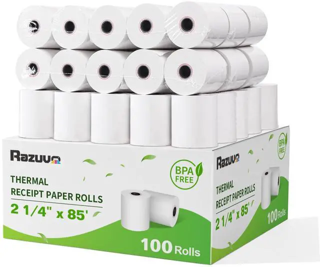 Main image of (100 Rolls) 2 1/4 x 85 Thermal Receipt Paper, White BPA-Free, Compatible with POS, Credit Card Terminals and Most Register Machines