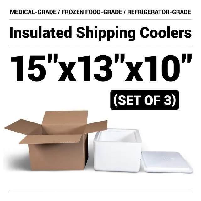 Alt view image 2 of 6 - EPS Foam Cooler (Outside Dimensions: 15 x 13 x 10) with Shipping Box - 3 Pack, Protective, Thermal, Insulated, Biodegradable, Recyclable, Shipping/Storage