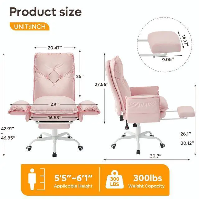 Alt view image 2 of 6 - High Back Executive Chair with Flip-Up Armrests Wheel, Pink Velvet | Criss Cross Office Chair with Footrest Wheels, Cross Legged Desk Chair for Gaming Home Makeup