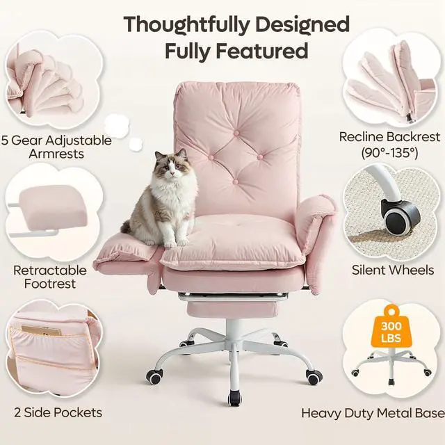 Alt view image 3 of 6 - High Back Executive Chair with Flip-Up Armrests Wheel, Pink Velvet | Criss Cross Office Chair with Footrest Wheels, Cross Legged Desk Chair for Gaming Home Makeup