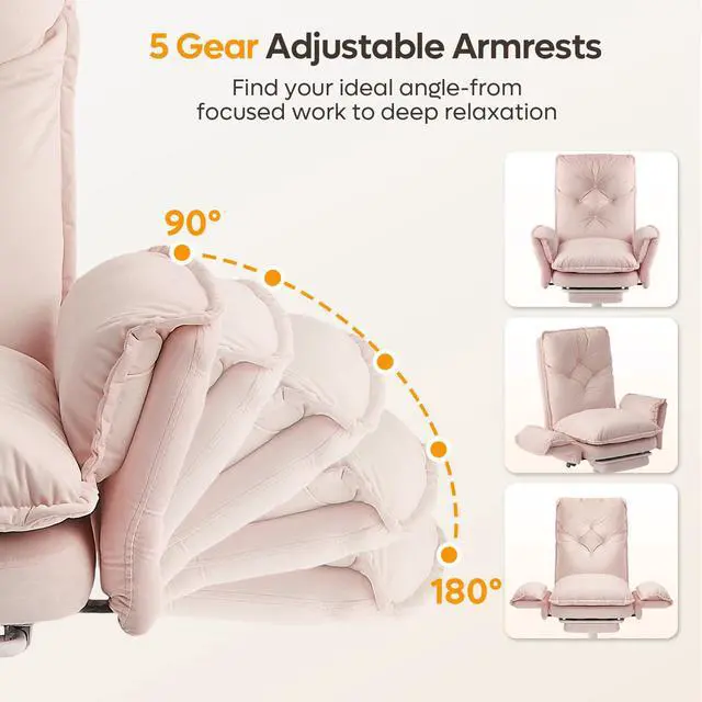 Alt view image 4 of 6 - High Back Executive Chair with Flip-Up Armrests Wheel, Pink Velvet | Criss Cross Office Chair with Footrest Wheels, Cross Legged Desk Chair for Gaming Home Makeup