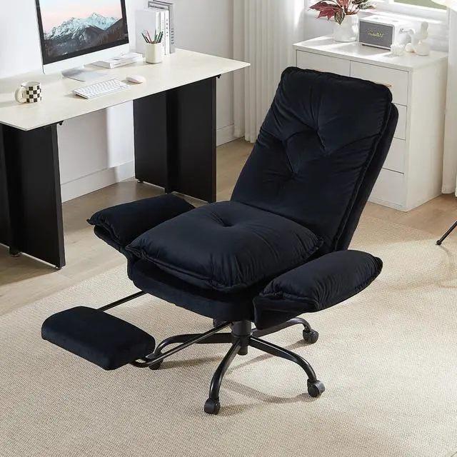 Main image of High Back Executive Chair with Flip-Up Armrests Wheel, Black Velvet | Ergonomic Criss Cross Office Chair with Footrest Wheels, Cross Legged Desk Chair for Gaming Home Makeup