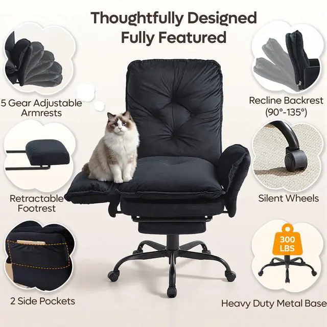 Alt view image 3 of 6 - High Back Executive Chair with Flip-Up Armrests Wheel, Black Velvet | Ergonomic Criss Cross Office Chair with Footrest Wheels, Cross Legged Desk Chair for Gaming Home Makeup