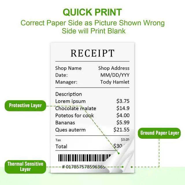 Alt view image 5 of 7 - (100 Rolls) 2 1/4 x 85 Thermal Receipt Paper, White BPA-Free, Compatible with POS, Credit Card Terminals and Most Register Machines