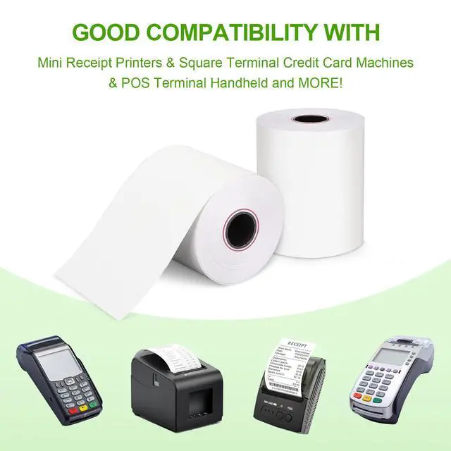 Alt view image 7 of 7 - (100 Rolls) 2 1/4 x 85 Thermal Receipt Paper, White BPA-Free, Compatible with POS, Credit Card Terminals and Most Register Machines