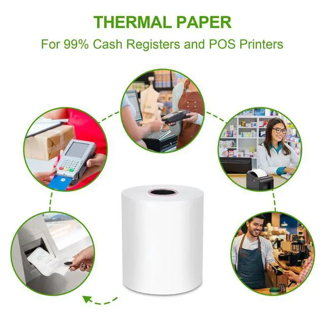 Alt view image 4 of 7 - (100 Rolls) 2 1/4 x 85 Thermal Receipt Paper, White BPA-Free, Compatible with POS, Credit Card Terminals and Most Register Machines