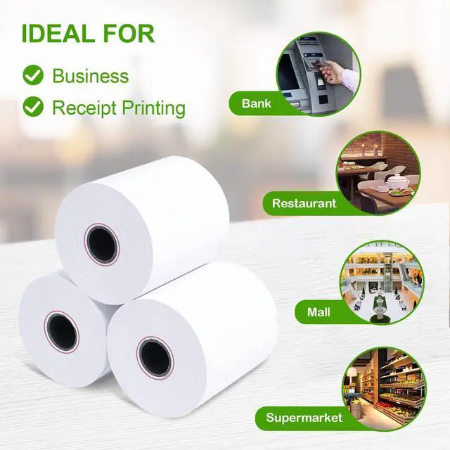 Alt view image 6 of 7 - (100 Rolls) 2 1/4 x 85 Thermal Receipt Paper, White BPA-Free, Compatible with POS, Credit Card Terminals and Most Register Machines